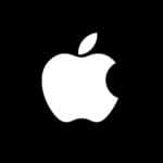 Apple logo on black background, tech brand icon, digital marketing symbol, modern technology branding, Confidee images.